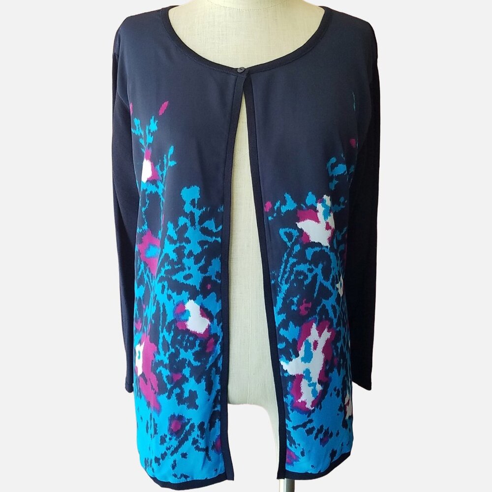Investments II Plus Size Abstract Floral-Print Cardigan - 2X - Picture 1 of 10